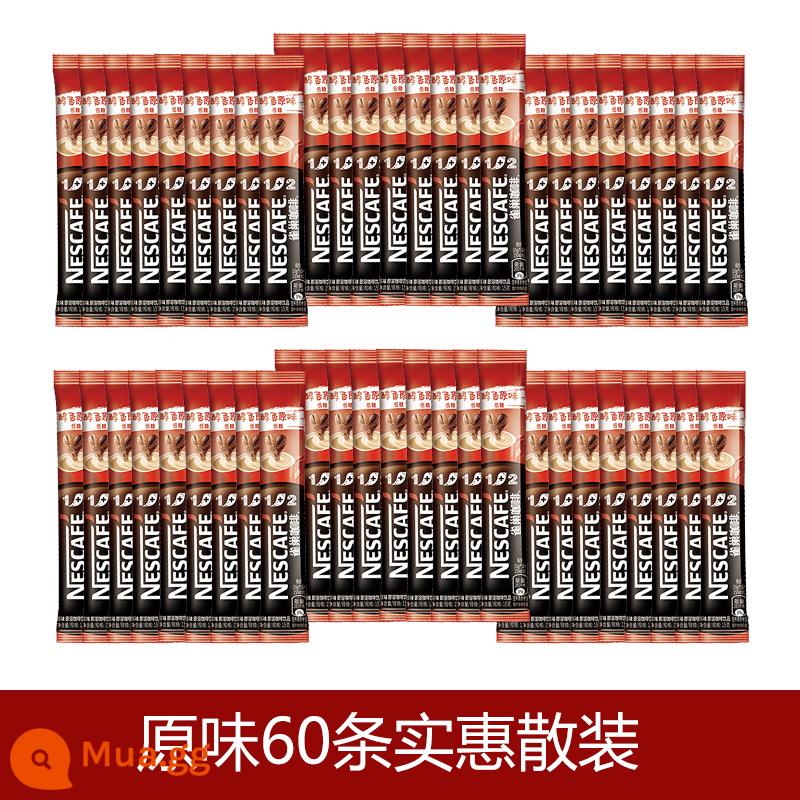 Nescafé 100 que 1+2 hương vị ban đầu Bột cà phê hòa tan Nescafé espresso 3 trong 1 sảng khoái cửa hàng hàng đầu chính thức - Hương vị gốc 60 miếng với số lượng lớn [Ưu đãi đặc biệt]