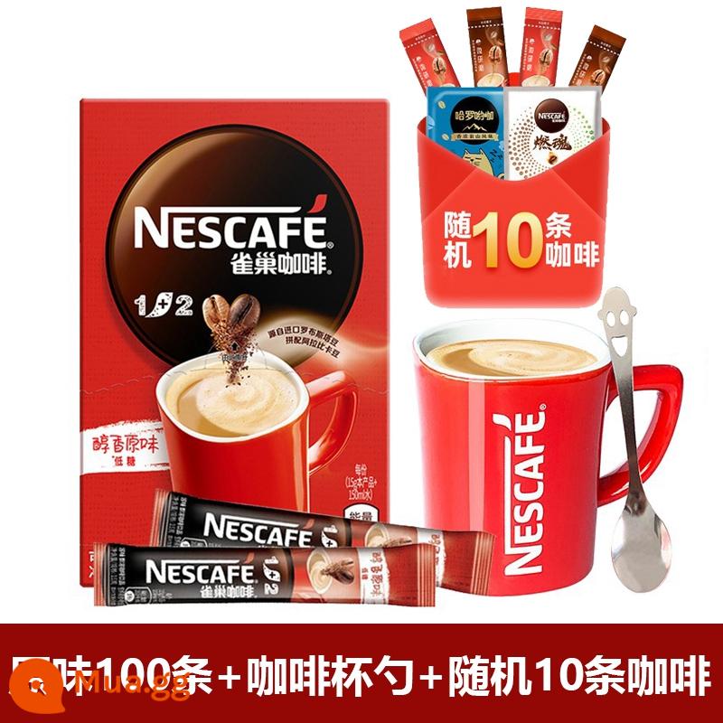 Nescafé 100 que 1+2 hương vị ban đầu Bột cà phê hòa tan Nescafé espresso 3 trong 1 sảng khoái cửa hàng hàng đầu chính thức - Hương vị nguyên bản 100 miếng [bao gồm 10 miếng cà phê khác]