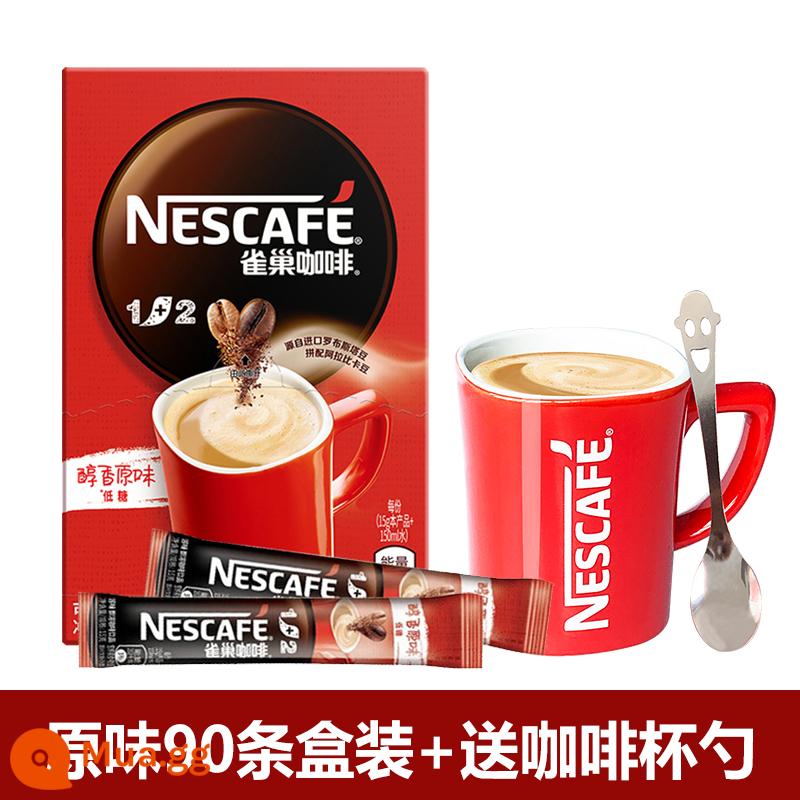 Nescafé 100 que 1+2 hương vị ban đầu Bột cà phê hòa tan Nescafé espresso 3 trong 1 sảng khoái cửa hàng hàng đầu chính thức - Hương vị nguyên bản 90 hộp [tặng bộ cốc và thìa cà phê]