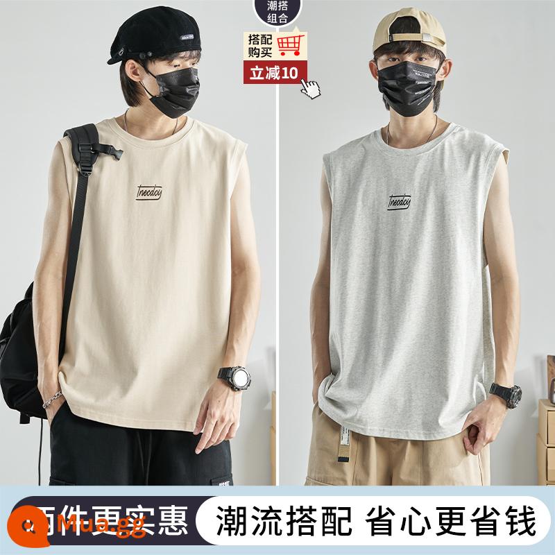 Áo thun không tay nam mùa hè bé trai hợp thời trang vest áo khoác nam cotton thuần thể thao lưới đỏ thể dục bóng rổ vest nam - Màu mơ + xám nhạt (2 cái giảm 10)