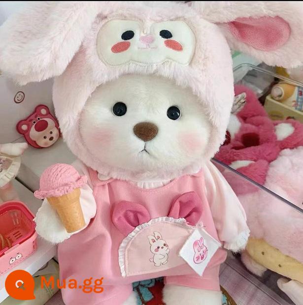 Chính hãng gấu Irina handmade quần áo búp bê teddybear Macron Gấu Lina chính hãng đồ chơi sang trọng - Áo phông mũ Belle màu hồng túi kem cho bé (quần áo + gấu trắng sữa + hộp quà sang trọng)