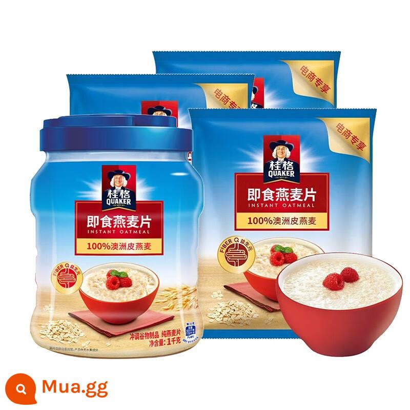 Bột yến mạch ăn liền Quaker Thùng 1000g Ngũ cốc ăn sáng nguyên bản Đồ uống ủ Thực phẩm ăn liền Bữa ăn dinh dưỡng thay thế không cần nấu Đồ ăn nhẹ thay thế - [Túi + thùng] 400g*3 túi + 1000g*1 thùng