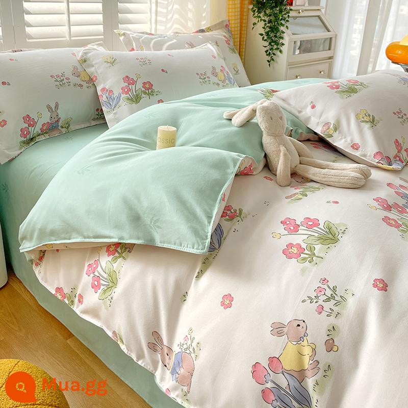 Vỏ chăn một mảnh cotton nguyên chất đơn và đôi mùa thu đông 1,5 mét ký túc xá 150x200x230 vỏ chăn dày chải 180 - thỏ vườn