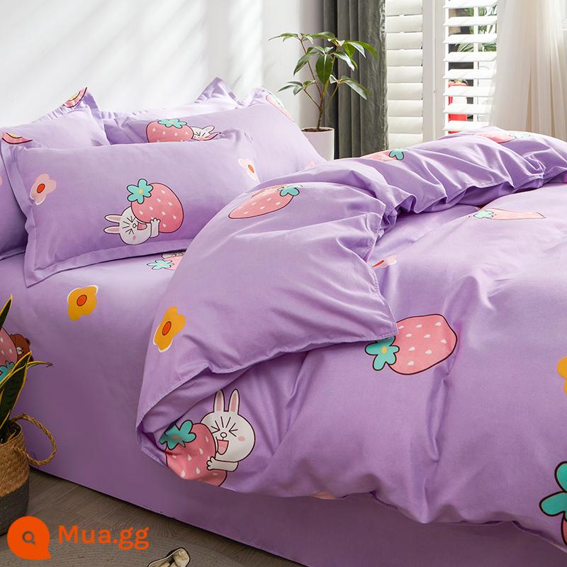 Vỏ chăn một mảnh cotton nguyên chất đơn và đôi mùa thu đông 1,5 mét ký túc xá 150x200x230 vỏ chăn dày chải 180 - Thỏ dễ thương