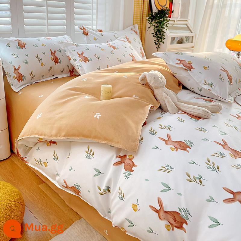 Vỏ chăn một mảnh cotton nguyên chất đơn và đôi mùa thu đông 1,5 mét ký túc xá 150x200x230 vỏ chăn dày chải 180 - Thỏ Rừng-Ca