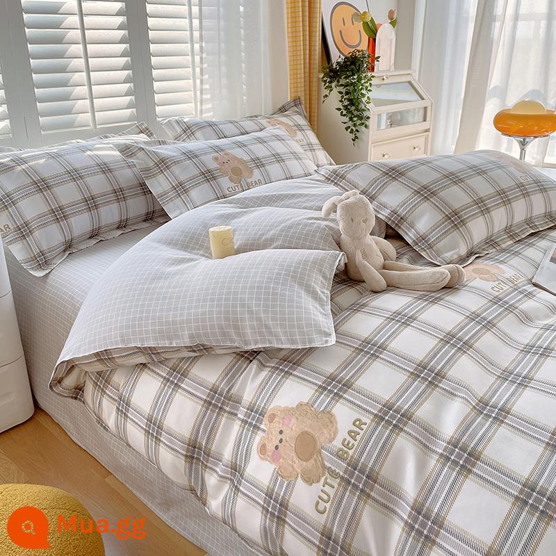 Vỏ chăn một mảnh cotton nguyên chất đơn và đôi mùa thu đông 1,5 mét ký túc xá 150x200x230 vỏ chăn dày chải 180 - gấu kẻ sọc