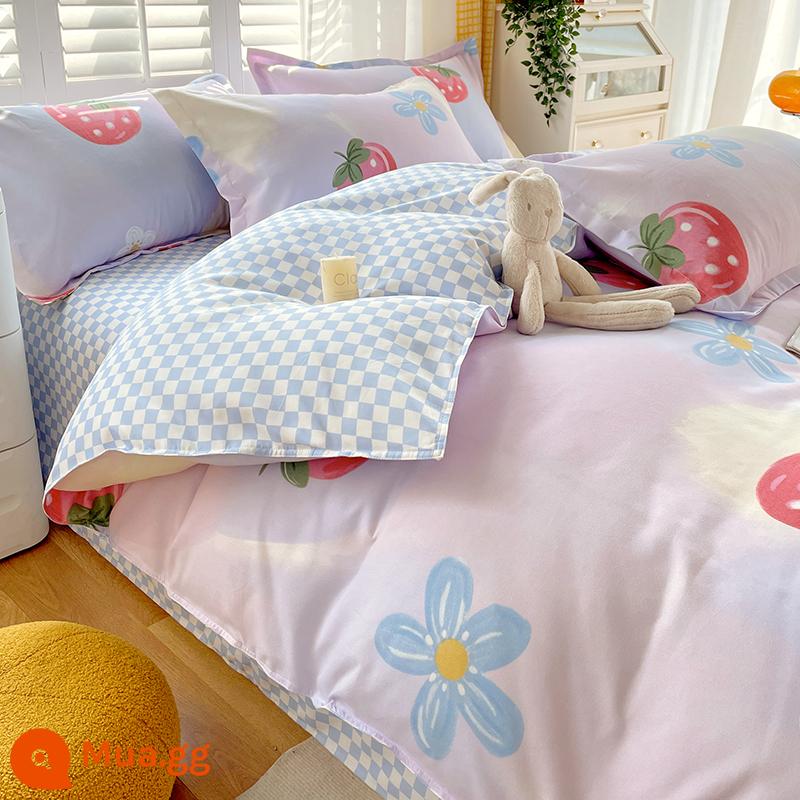 Vỏ chăn một mảnh cotton nguyên chất đơn và đôi mùa thu đông 1,5 mét ký túc xá 150x200x230 vỏ chăn dày chải 180 - Chuyện Dâu Tây