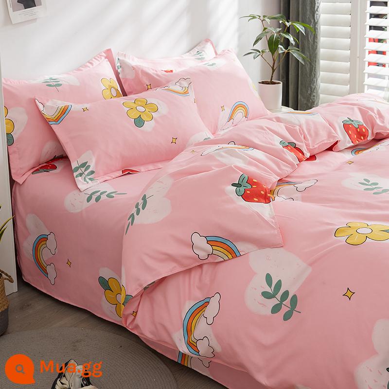 Vỏ chăn một mảnh cotton nguyên chất đơn và đôi mùa thu đông 1,5 mét ký túc xá 150x200x230 vỏ chăn dày chải 180 - Dâu Yêu Màu Hồng