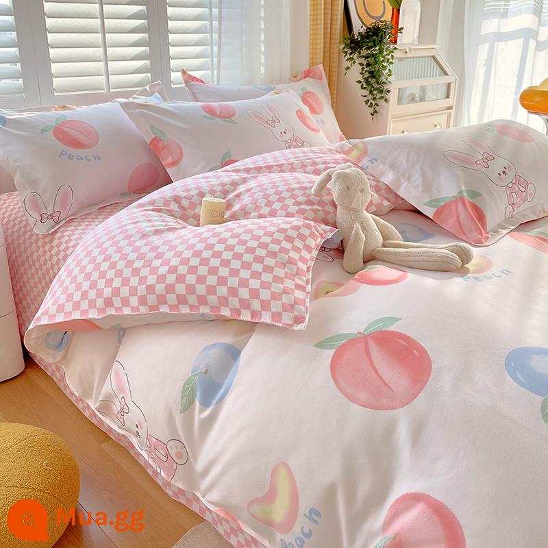 Vỏ chăn một mảnh cotton nguyên chất đơn và đôi mùa thu đông 1,5 mét ký túc xá 150x200x230 vỏ chăn dày chải 180 - đào thỏ