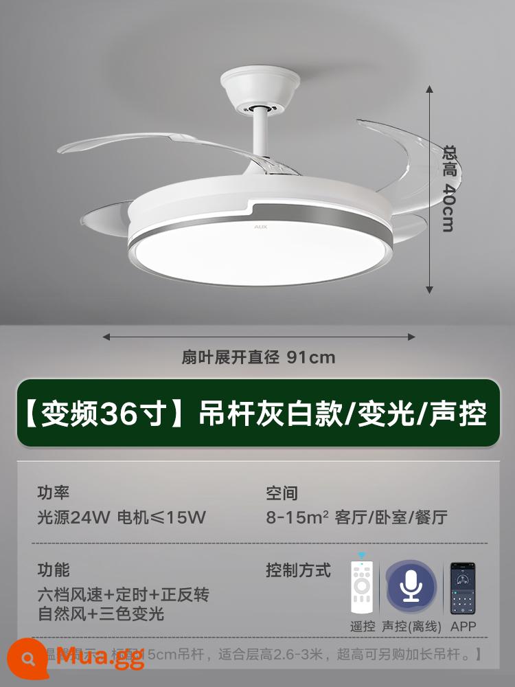 Oaks Trần Đèn Quạt Trần Đèn Phòng Ngủ Phòng Khách Phòng Ăn Hộ Gia Đình Tích Hợp Mới 2022 Quạt Điện Đèn Chùm - [Toàn phổ] Trắng + Xám 36 inch - Tần số thay đổi 6 tốc độ - điều chỉnh độ sáng - điều khiển bằng giọng nói, độ sáng tối đa 48w