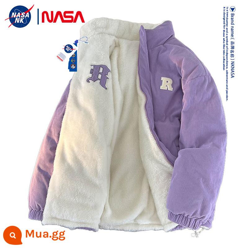 NASA đồng thương hiệu cừu nhung áo khoác cotton áo khoác nam mùa đông xuống áo khoác bông Klein màu xanh bông áo khoác vải to sợi áo khoác - Bình minh màu tím