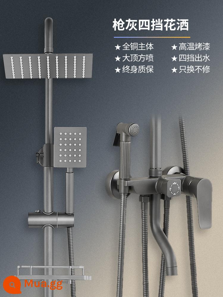 Phòng tắm nhiệt độ liên tục chính hãng SETER SET - Đầu vuông bốn tốc độ (màu xám súng) nóng lạnh hoàn toàn bằng đồng [sản phẩm chính hãng đi kèm giá để đồ]