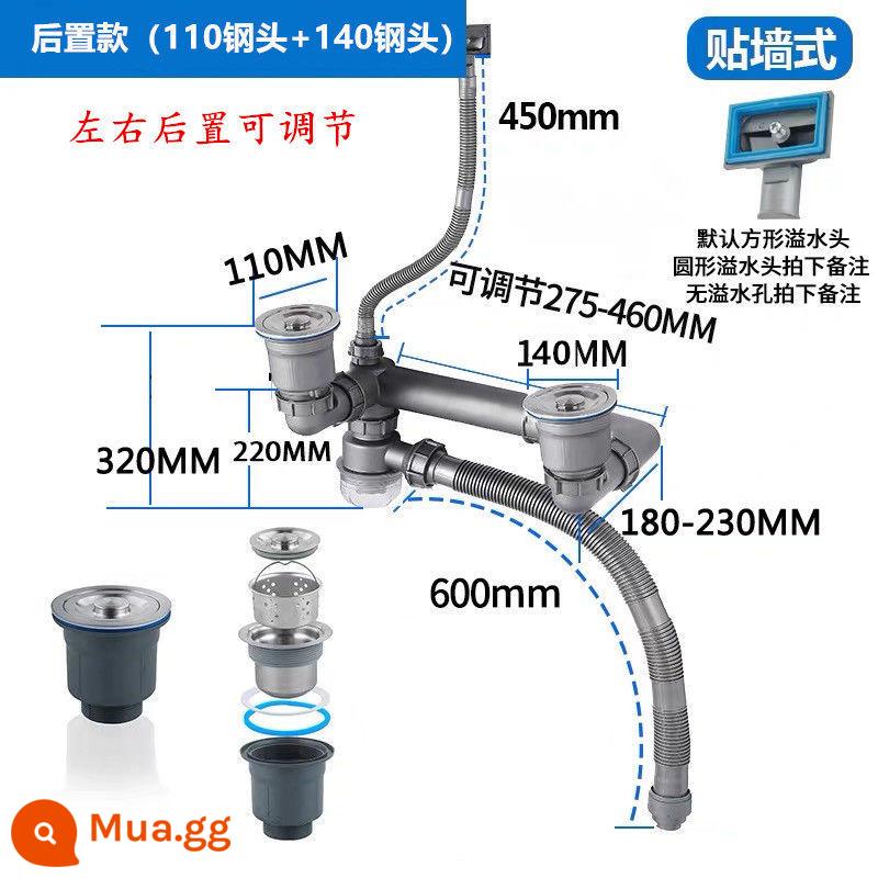 Phụ kiện đường ống nước bồn rửa chén bồn rửa đôi bồn rửa chén chìm bồn rửa chén bồn rửa chén bộ ống thoát nước bồn rửa chén - Chậu rửa đôi kiểu phía sau có đầu thép 110+140