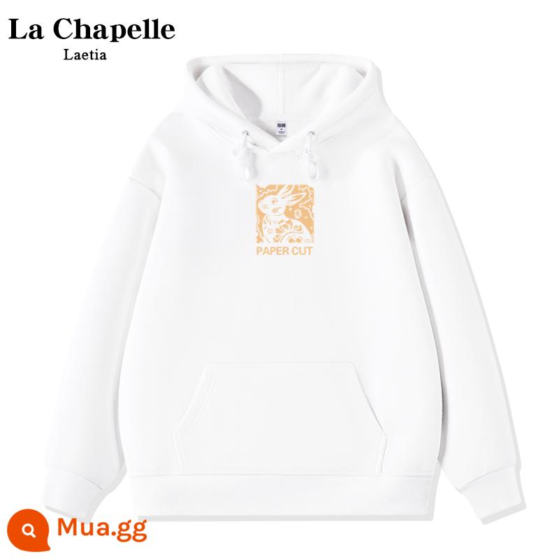 La Chapelle rượu vang đỏ áo len áo khoác nữ mùa thu đông cộng nhung dày có mũ trùm đầu 2023 năm con thỏ quần áo năm hoàng đạo - Thỏ cắt giấy trắng mỏng