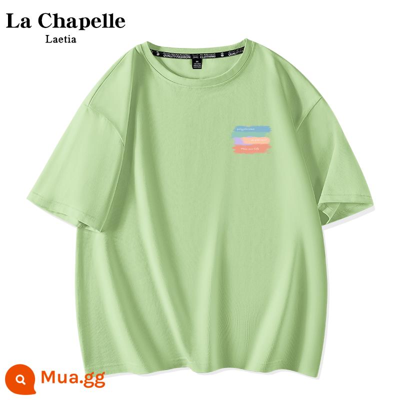 Áo thun trắng ngắn tay sọc màu La Chapelle nữ 2023 cotton mùa hè mới trễ vai cặp đôi hàng đầu X - Trái cây xanh muôn màu cuộc sống_K