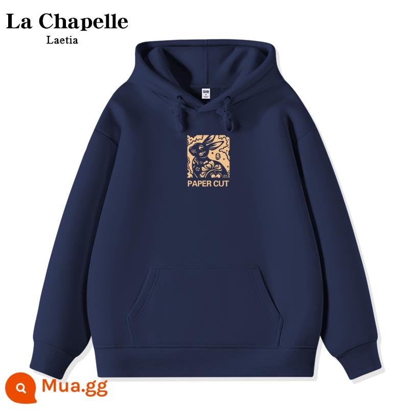 La Chapelle rượu vang đỏ áo len áo khoác nữ mùa thu đông cộng nhung dày có mũ trùm đầu 2023 năm con thỏ quần áo năm hoàng đạo - Thỏ cắt giấy mỏng màu xanh nước biển