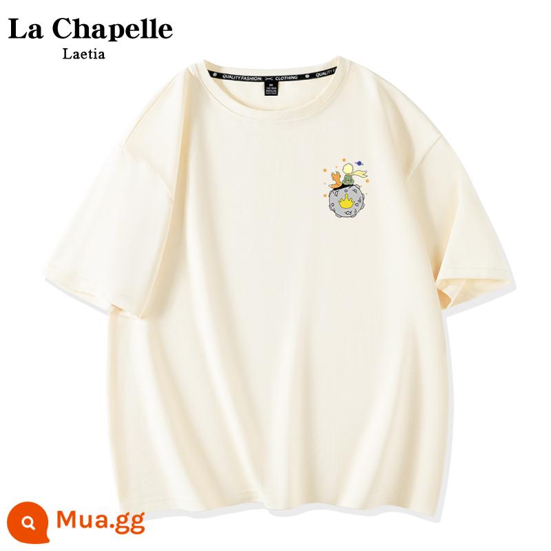 Áo thun trắng ngắn tay sọc màu La Chapelle nữ 2023 cotton mùa hè mới trễ vai cặp đôi hàng đầu X - Màu be Nhìn sao_K