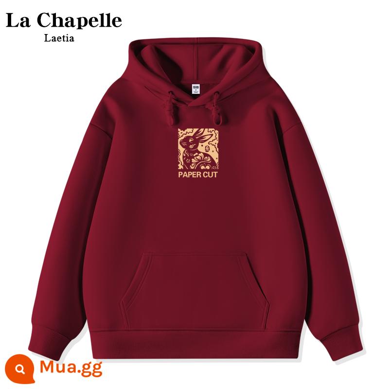 La Chapelle rượu vang đỏ áo len áo khoác nữ mùa thu đông cộng nhung dày có mũ trùm đầu 2023 năm con thỏ quần áo năm hoàng đạo - Thỏ cắt giấy màu đỏ tía mỏng