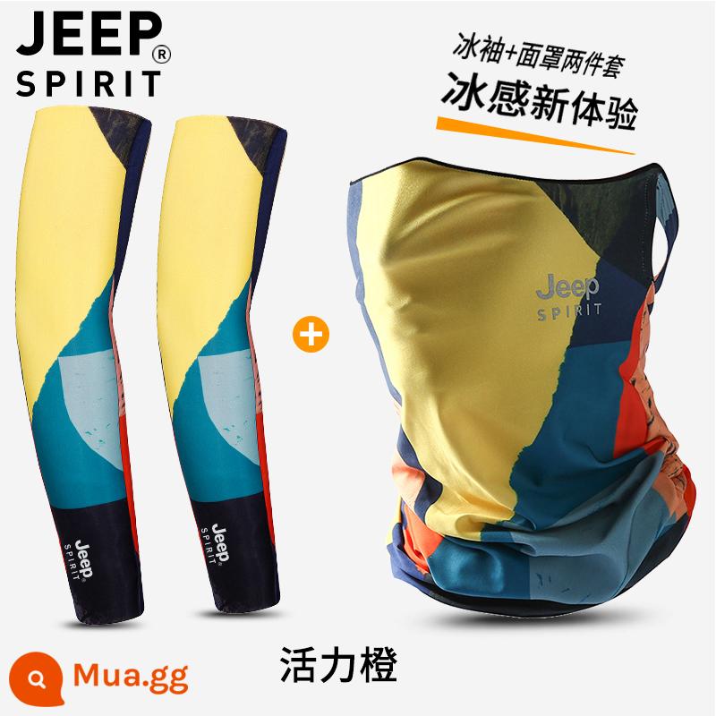 JEEP ice lụa che cổ nam khẩu trang chống nắng toàn mặt cổ chống tia cực tím mùa hè khăn mỏng thể thao khẩu trang nam - Màu cam rực rỡ (mặt nạ + tay áo băng) (kiểu móc tai)