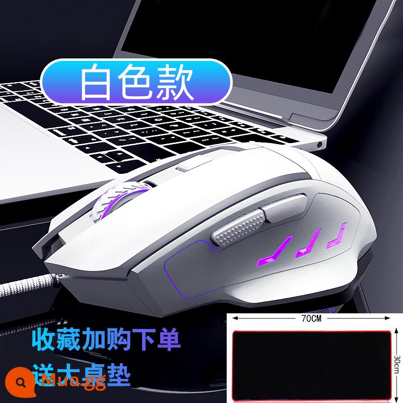 ET chuột game có dây thể thao điện tử chuyên dụng để bàn laptop tay to dòng nối dài cf im lặng câm lol - Phiên bản âm thanh T6 màu trắng + thảm trải bàn lớn