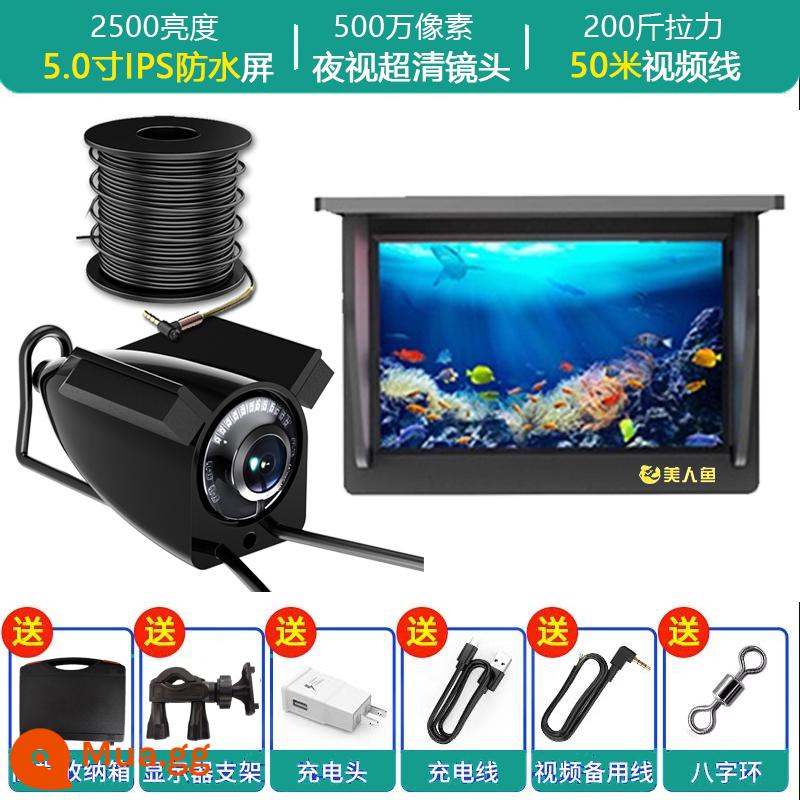 Mới dưới nước tìm cá HD hình ảnh camera siêu tầm nhìn ban đêm câu cá mỏ neo cá dưới nước xem cá hiện vật - Màn hình 5.0 inch chống nước hoàn toàn + Màn hình siêu nét 5 triệu + Cáp dài 50 mét