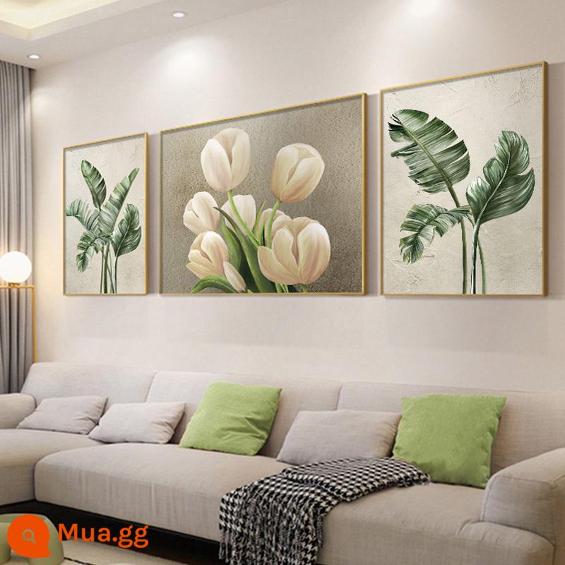 Hiện đại tối giản trang trí phòng khách sơn kết cấu cảm giác sofa nền treo tường sơn kem phong cách Bắc Âu hoa bộ ba bức tranh tường - Mẫu M - Phòng Lãng Mạn