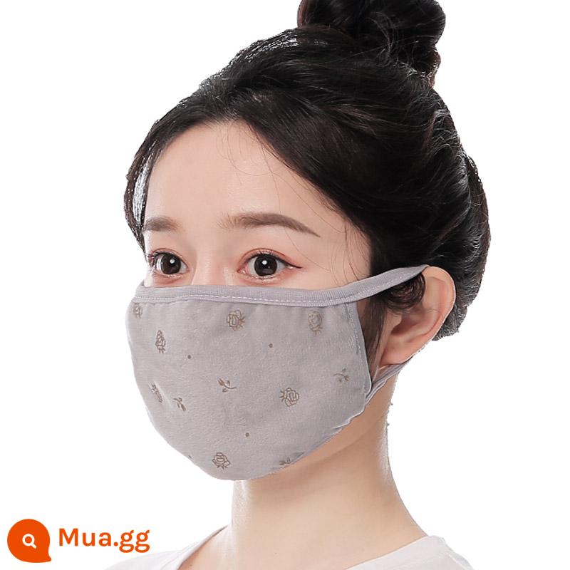 Khẩu trang cotton cho nam mùa đông giữ ấm và chống lạnh Khẩu trang dành cho phụ nữ trưởng thành không bó sát tai phong cách hợp thời trang có thể giặt được chống bụi và thoáng khí - 1 bông hồng siêu mềm (xám)