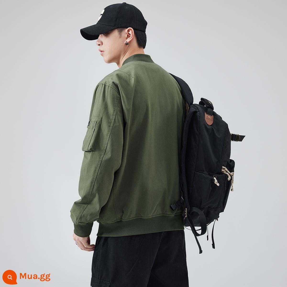 FAFC mùa thu mới cotton nguyên chất Mỹ Retro Áo khoác bomber nam dáng rộng đồng phục bóng chày Áo khoác nam xuân thu - quân đội xanh