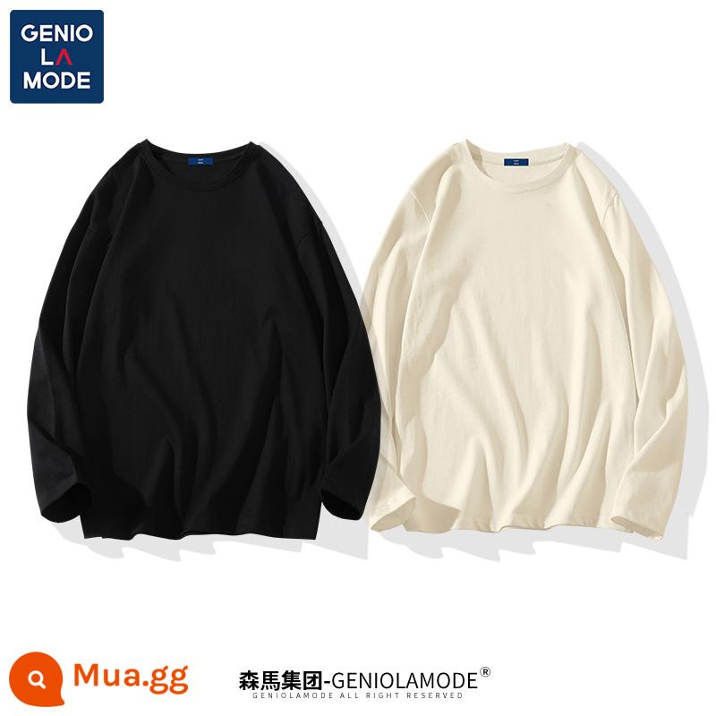 Semir Group GENIOLAMODE áo sơ mi có đáy trong mùa xuân và mùa thu nam cotton nguyên chất áo thun nam màu trơn dài tay mẫu nam - [2 gói] đen (trống) + trắng sữa (trống)