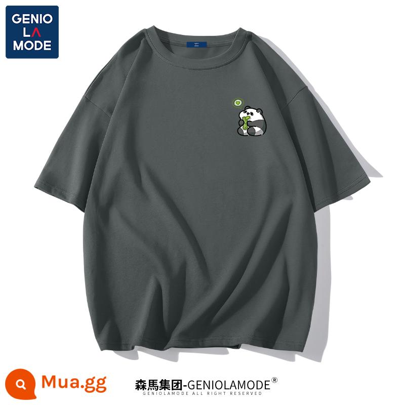 Semir Group GENIOLAMODE Áo thun gấu trúc nam nhanh khô nam lụa băng cao cấp mỏng mát mùa hè ngắn tay - Màu xám đậm (logo ngực gấu trúc dễ thương)