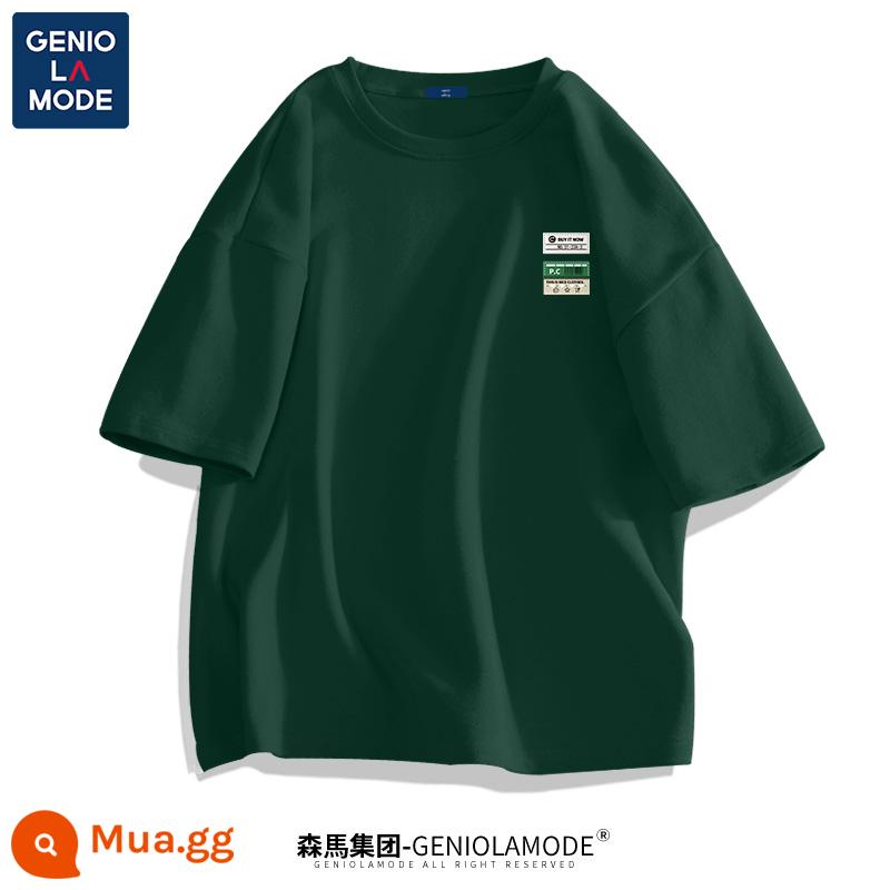 Semir Group GENIOLAMODE áo thun nam ngắn tay mặt cười đơn giản mùa hè nam màu xanh lá cây rộng - Rừng xanh (logo ngực cỏ)