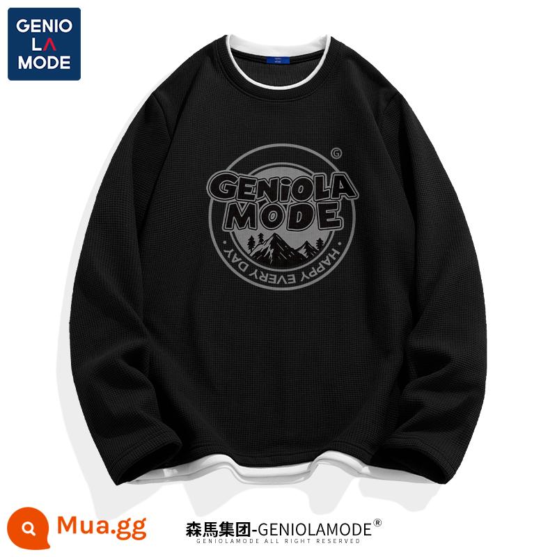 Semir Group GENIOLAMODE triều thương hiệu T-shirt nam mùa hè tuổi teen nam sinh viên waffle nam ngắn tay - [Tay dài] Đen (g núi xám)