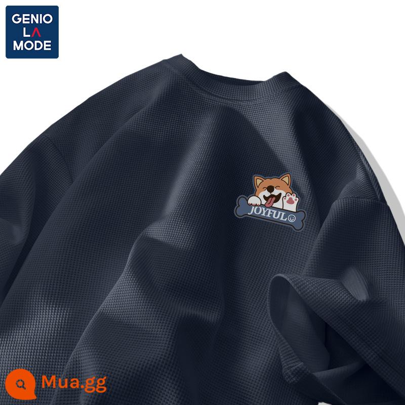 Semir Group GENIOLAMODE thương hiệu thời trang ngắn tay nam mùa hè bánh waffle Nhật Bản áo thun nam mỏng - Màu xám đậm (logo ngực Happy Corgi)