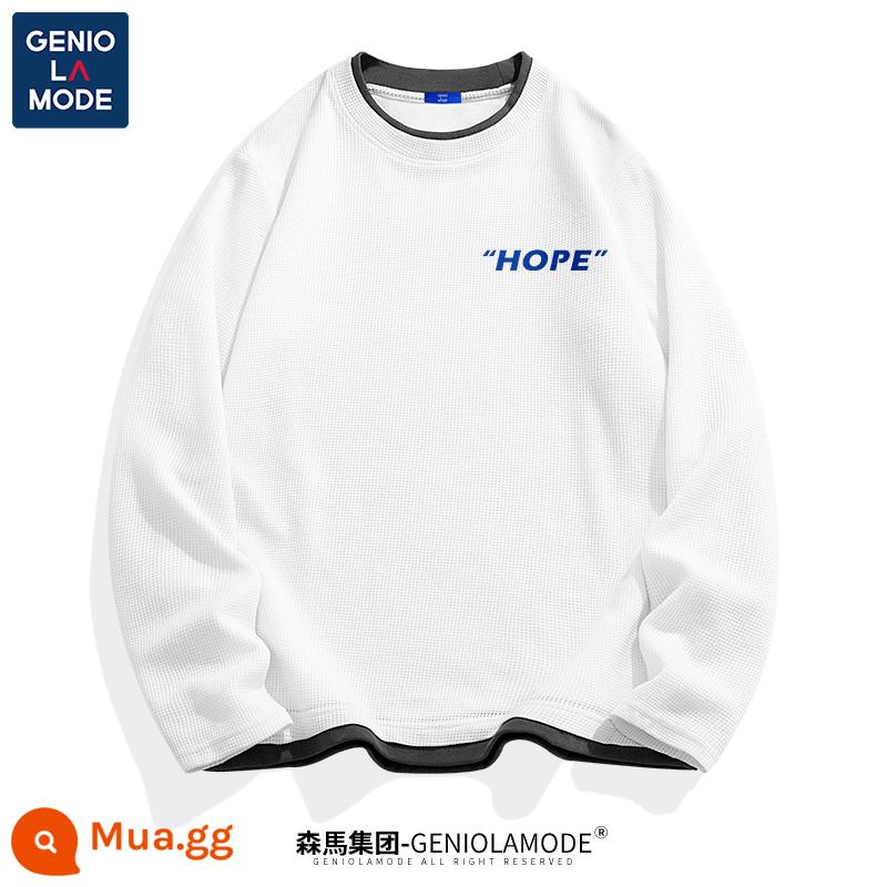 Semir Group GENIOLAMODE triều thương hiệu T-shirt nam mùa hè tuổi teen nam sinh viên waffle nam ngắn tay - [Tay dài] Trắng (Logo ngực trung thành)