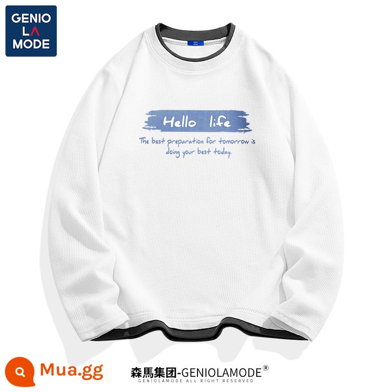 Semir Group GENIOLAMODE triều thương hiệu T-shirt nam mùa hè tuổi teen nam sinh viên waffle nam ngắn tay - [Tay dài] Trắng (Khát khao cuộc sống)