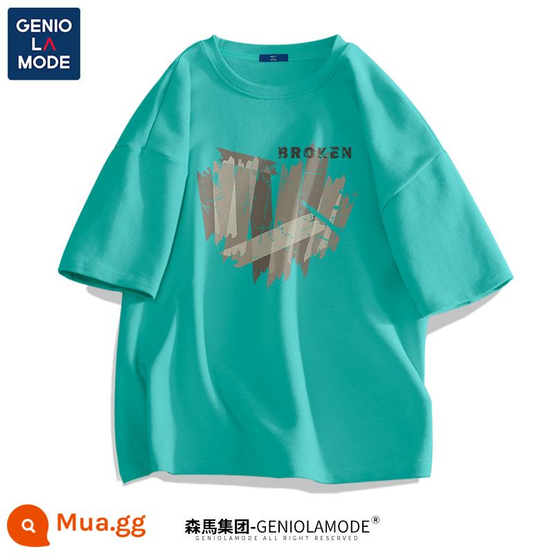 Semir Group GENIOLAMODE Phong cách cổ điển Mỹ áo thun ngắn tay cotton nguyên chất vai trước áo thun nam tình yêu mùa hè - Hồ Xanh (Trái tim tan vỡ)