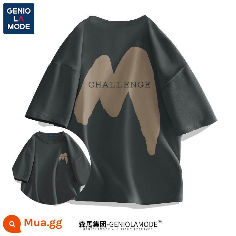 Semir Group GENIOLAMODE Áo thun cotton nam ngắn tay đường phố mùa hè dành cho nam hợp thời trang dành cho nam - Màu xám đậm (nhãn ngực lớn um_nhãn lưng lớn um lớn)