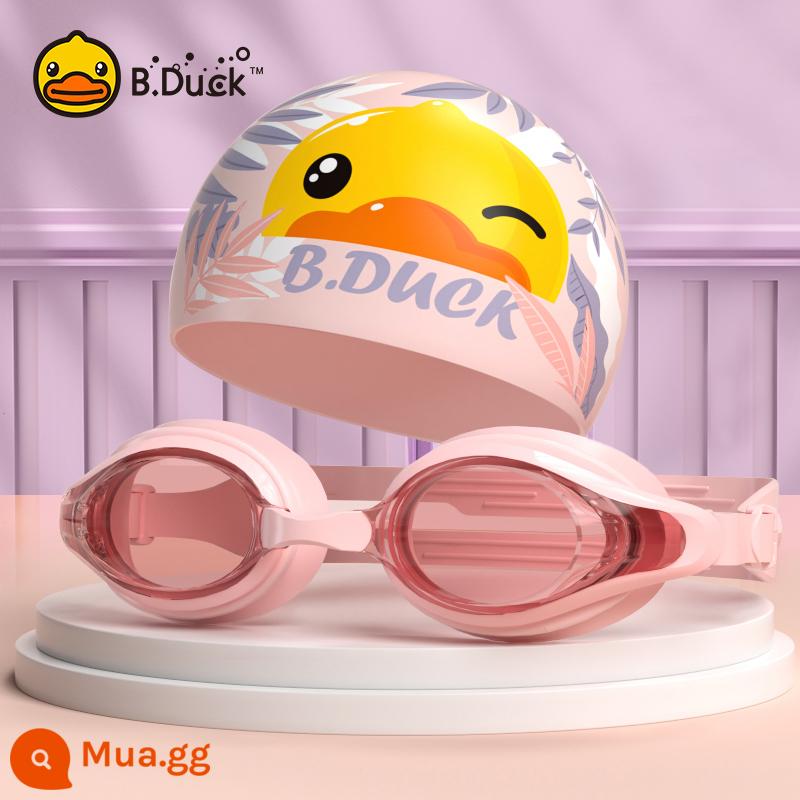 Mũ bơi silicon B.Duck nữ chống nước, bịt tai, tóc dài, mũ bơi Spa đầu to thoải mái - Kính bơi màu hồng gói 1