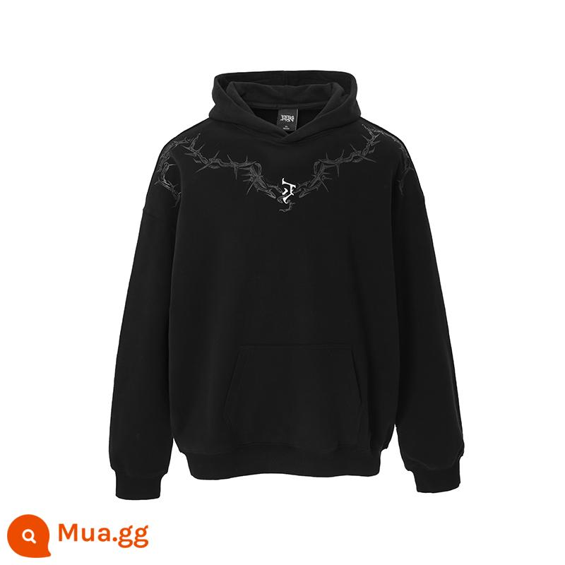 JHYQ mùa xuân và mùa thu cơ bản gai loạt LOGO in offset 360g áo nỉ trùm đầu nam dáng rộng dệt kim áo hoodie nữ sinh viên - đen