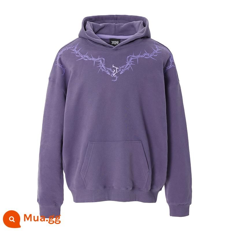 JHYQ mùa xuân và mùa thu cơ bản gai loạt LOGO in offset 360g áo nỉ trùm đầu nam dáng rộng dệt kim áo hoodie nữ sinh viên - Màu tím [Vui lòng không chụp ảnh nếu không có hàng]