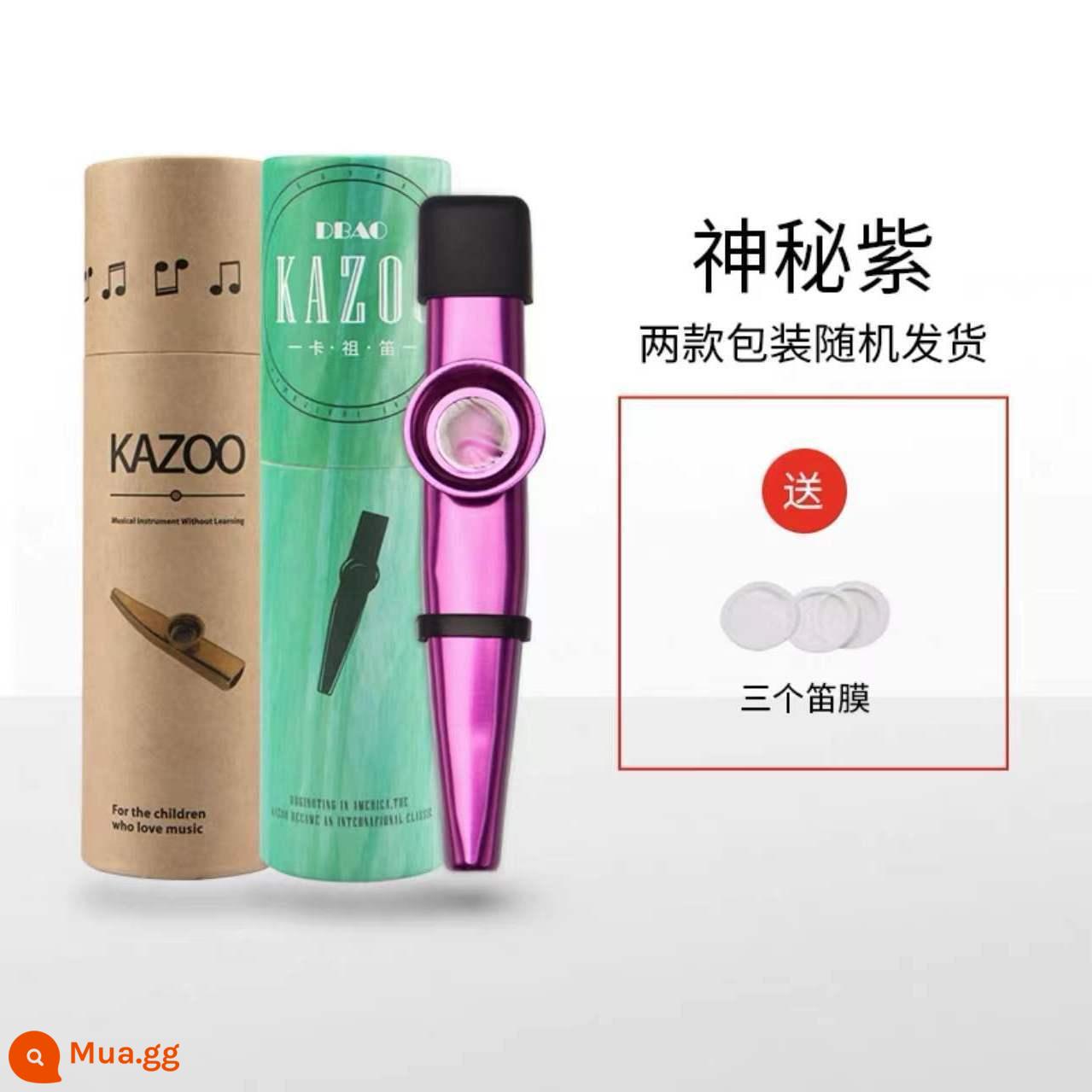 Sáo kim loại chuyên nghiệp Kazu KAZOO dành cho người mới bắt đầu sáo Kazu nhạc cụ nhỏ mà không cần học - Nâng cấp màu tím + hộp ống giấy + màng ba sáo + mũ đội đầu