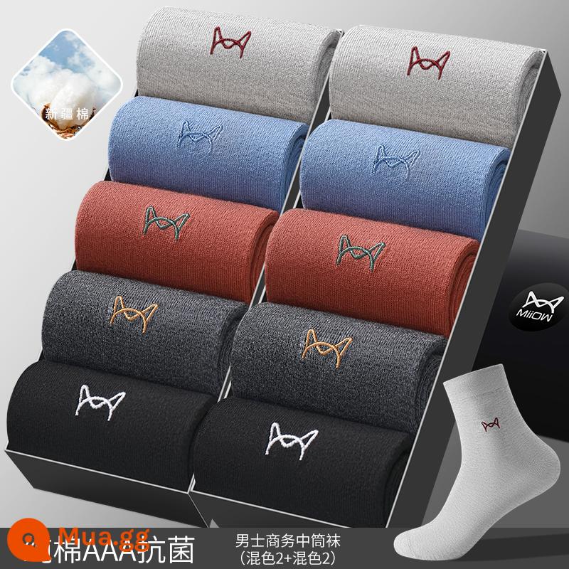 Tất Catman Nam Xuân Thu Cotton Nguyên Chất Ống Dài Chống Mùi Hôi Và Thấm Hút Mồ Hôi Tất Nam Giữa Ống Kháng Khuẩn Tất Dài Công Sở - [10 đôi tiết kiệm chi phí hơn] [Chất khử mùi cotton nguyên chất] Xám nhạt*2+xám đậm*2+xanh sương mù*2+caramen*2+đen*2