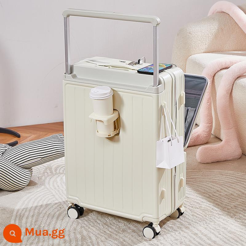 Vali xe đẩy rộng mở trước cho nữ, Vali da du lịch mật khẩu bền 24 inch đa năng, sức chứa lớn 26 nam - Màu trắng hạt [Thanh cà vạt rộng mở phía trước] 918#