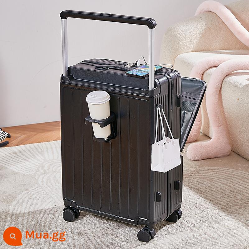 Vali xe đẩy rộng mở trước cho nữ, Vali da du lịch mật khẩu bền 24 inch đa năng, sức chứa lớn 26 nam - Màu đen mát [Thanh cà vạt rộng mở phía trước] 918#