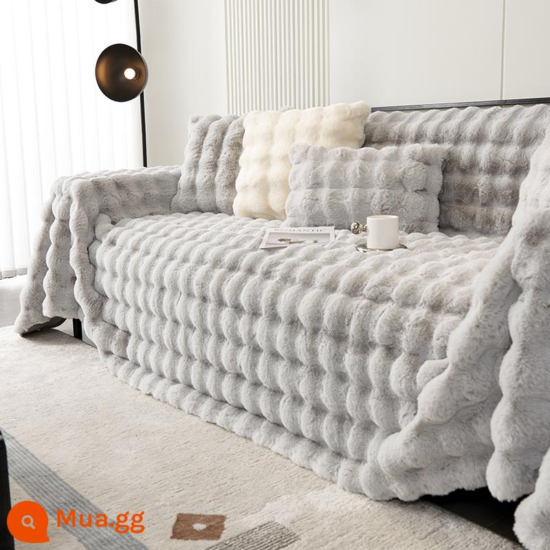 Thỏ Sang Trọng Ghế Sofa Vải Mùa Đông Dày Sang Trọng Đệm Sofa Đệm Mùa Thu Đông Chống Mèo Trầy Xước Chăn Full Cover - Thỏ Lông-Xám Nhạt