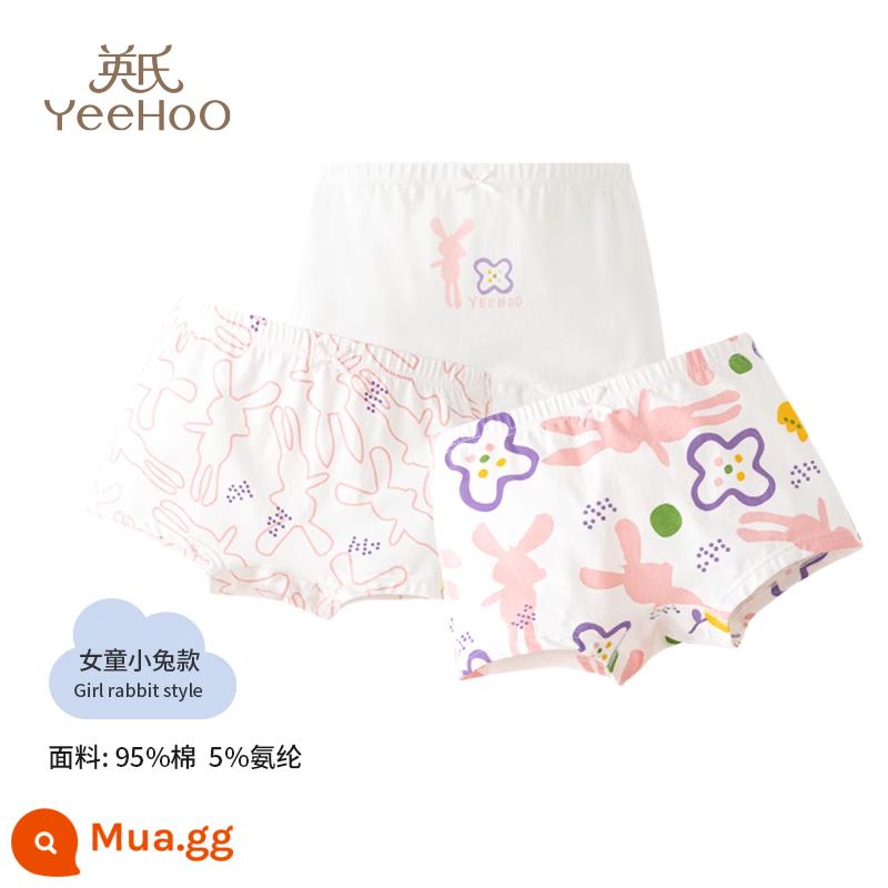 Quần lót trẻ em Ying quần đùi cotton nguyên chất kháng khuẩn cho bé gái Quần lót cotton bốn góc hạng A thoải mái cho bé gái - Kiểu thỏ (3 gói)