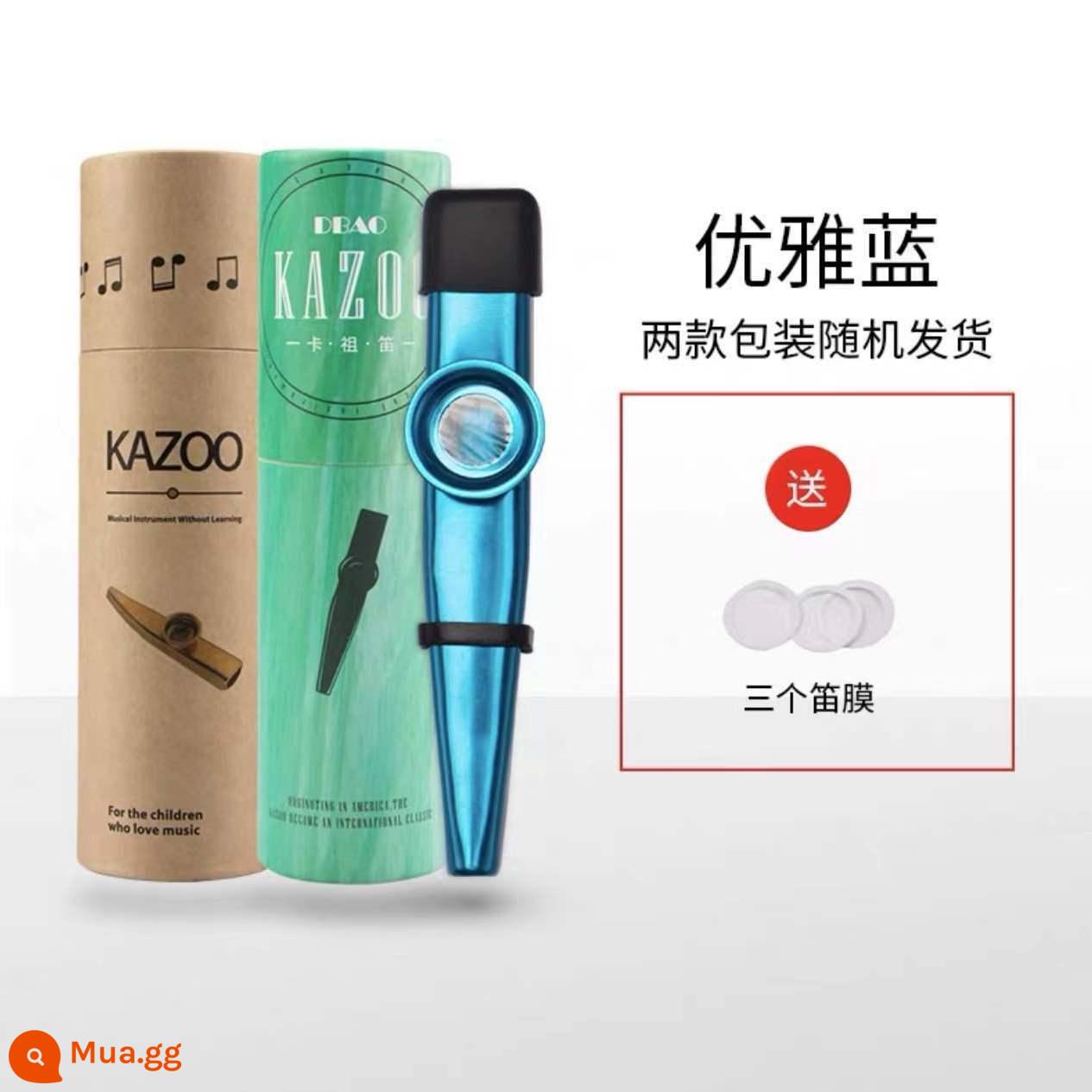 Sáo kim loại chuyên nghiệp Kazu KAZOO dành cho người mới bắt đầu sáo Kazu nhạc cụ nhỏ mà không cần học - Nâng cấp màu xanh + hộp ống giấy + màng ba sáo + mũ đội đầu