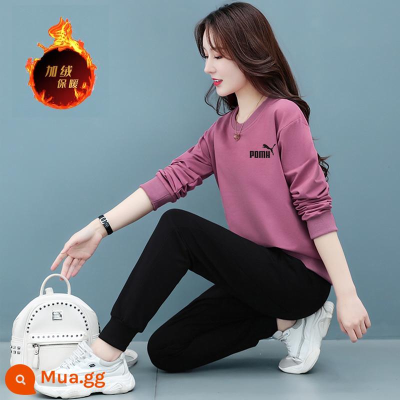 Chính Hãng Chính Hãng Bộ Đồ Thể Thao Thường Ngày Nữ Thu Đông Dài Tay Dáng Rộng Size Lớn Plus Nhung Cotton Dày Dặn T 2 Bộ Đồ Triều - Màu hồng tím (cộng với nhung)