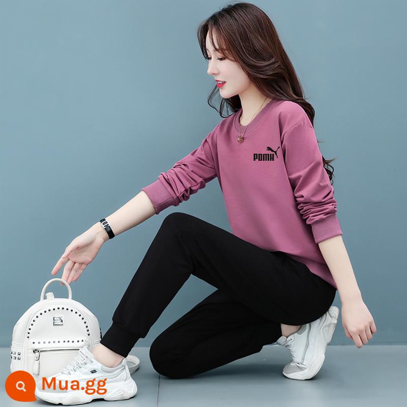 Chính Hãng Chính Hãng Bộ Đồ Thể Thao Thường Ngày Nữ Thu Đông Dài Tay Dáng Rộng Size Lớn Plus Nhung Cotton Dày Dặn T 2 Bộ Đồ Triều - Màu hồng tím (mùa xuân và mùa thu)