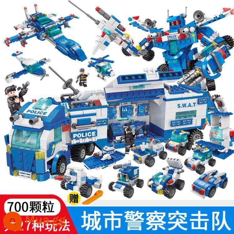 Đồ chơi Lego đồn cảnh sát lắp ráp khối xây dựng quân sự người lớn độ khó lớn 2022 thành phố mới quang cảnh đường phố - Hộp SWAT Robo màu xanh